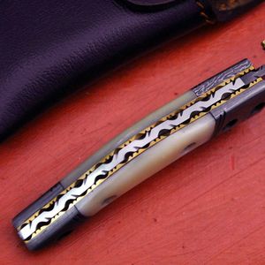 Couteau de chasse en acier Damas, lame à pointe tombante, bord droit, poignée à bouton rotatif, personnalisation OEM disponible - Product Image 5