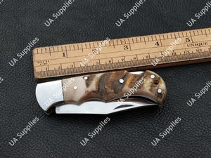 Cuchillo Plegable de Acero Inoxidable Forjado a Mano Personalizado, Mango de Cuerno de Jabalí, Afilado como una Navaja, 58 HRC, Cuchillo Plegable Táctico Profesional para Camping - Product Image 4