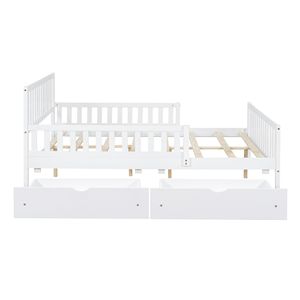Letto a piattaforma in legno bianco per bambini, con sponde su entrambi i lati e due cassetti contenitore - Product Image 5