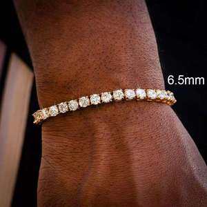 กำไลข้อมือเทนนิสโมอิสซาไนต์ขนาด 2 มม. 3 มม. 4 มม. 5 มม. 6.5 มม. เงินแท้ S925 สี D ระดับความสะอาด VVS ชุบทอง 18K ประดับเพชรเต็มวง สไตล์ฮิปฮอป เครื่องประดับสำหรับทุกเพศ - Product Image 3
