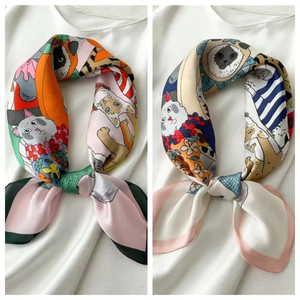 Pañuelo cuadrado con diseño de gato de dibujos animados, multifunción, imitación de seda, para la cabeza, diadema, cinta para el pelo, pañuelos para la cabeza, pañuelo para el cuello para mujer - Product Image 6