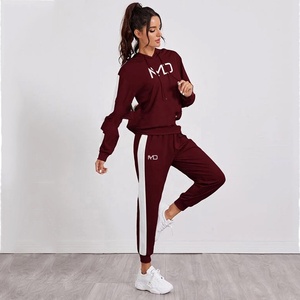Conjunto Deportivo para Mujer, Otoño, Sudadera con Capucha Cálida, Dos Piezas, Holgado, Informal, Pantalones Largos - Product Image 1