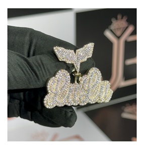 Collier pendentif personnalisé avec nom en écriture cursive, tendance, serti de moissanite LULU, en argent sterling 925, bijoux pour rappeurs - Product Image 1