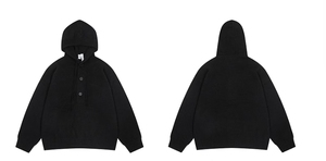 Pull à capuche en tricot pour homme, couleur unie, boutons sur le devant, décontracté, manches longues, coupe classique, vêtements d'automne - Product Image 6