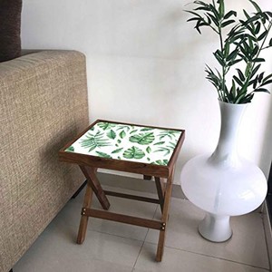Mesa Auxiliar de Madera de Teca Hecha a Mano con Incrustaciones de Azulejos Botánicos - Venta al por Mayor - Product Image 3