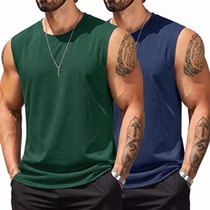 Débardeur Homme en Coton Tricoté 100% Uni, Col Rond, Respirant, Sans Manches, Sportif, Décontracté, Coupe Ample, Idéal Été – Vente en Gros - Product Image 2