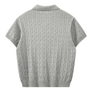 Polo de punto trenzado retro americano de Jack para hombre, camiseta de manga corta informal y holgada de marca de moda para verano - Product Image 3