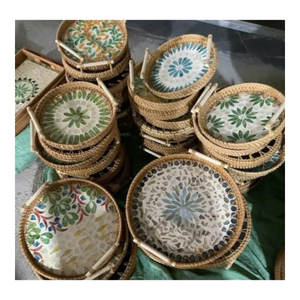99 GOLD DATA Catarina Modern Floral Pattern Serving <b>Tray</b> Brushed Finish Dishwasher Safe Handles for Residential Restaurant Use - Product Image 2