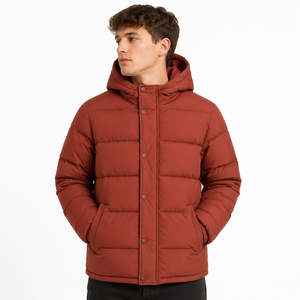 Men's Hooded Puffer Jacket Solid Color <b>Thick</b> Polyester <b>Winter</b> Casual <b>Coat</b> With Button Closure Regular Fit Windproof Wholesale - Product Image 4
