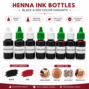 ขวดหมึกเฮนน่า 10 มล. สีดำและสีแดง สำหรับลายเฮนน่าชั่วคราว ศิลปะบนร่างกาย และการใช้งานระดับมืออาชีพ - Product Image 6
