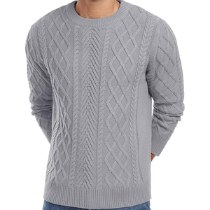 Pull en maille torsadée gris pour homme, manches longues, motif géométrique, vêtement d'hiver, épaisseur standard, 100 % acrylique, 2026 - Product Image 3