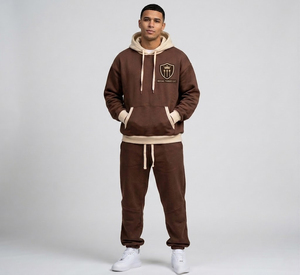Mens Fleece <b>Oversize</b> Tracksuit / 100% Cotton Baggy Full Sleeve Hood <b>Sweatpants</b> Men's Sports Tracksuit - Product Image 1