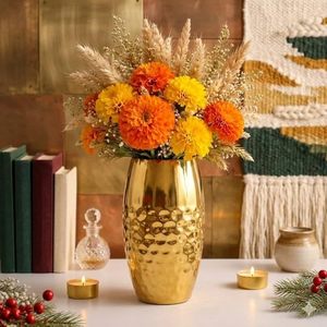 Hammered Metal Flower <b>Vase</b> Golden Decorative Flower <b>Vase</b> for Home Decor Living Room Table Centerpiece - Product Image 2