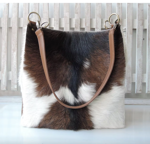 Bolso Tote de Cuero Resistente con Pelo Natural, Bolso de Hombro Portátil de Gran Capacidad de Cuero Genuino Vintage - Product Image 1