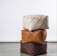 Pouf ottoman en cuir matelassé diamanté, fait main, écologique, style marocain moderne, coussin de sol carré, repose-pieds pour chambre et appartement
