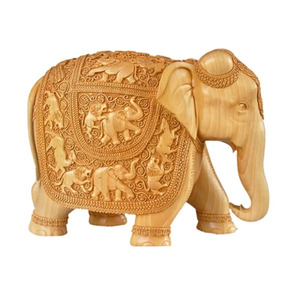 Handcrafted Wooden <b>Elephant</b> Carving Polished Wood Sculpture Decorative Figurine for Home Wall <b>Decor</b> - Product Image 1