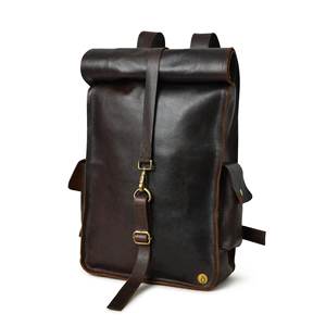 Quick Access Genuine <b>Leather</b> Roll Top <b>Backpack</b> Vertical Side Zipper Rucksack for Gadgets Durable Water Resistant Eco-Friendly - Product Image 2