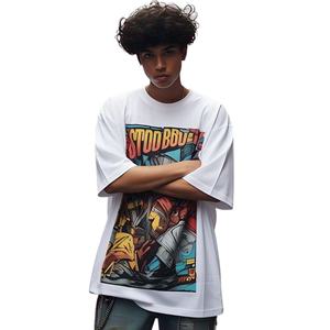 T-shirt noir surdimensionné pour hommes avec logo personnalisé en gros poids lourd 100% coton coupe ample avec longue longueur - Product Image 1