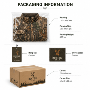 Gilet de chasse camouflage pour homme MEGAMAPLE, softshell, manches longues, respirant, polyester, décontracté, pour l'été, utilisation en extérieur, logo imprimé sur le devant - Product Image 6