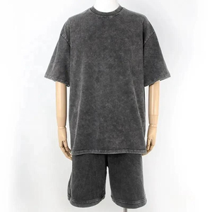 Men Acid Wash Summer <b>Set</b> Modern Casual Streetwear Matching T Shirt And Shorts Featuring Soft Washed Texture And Relaxed - Product Image 3