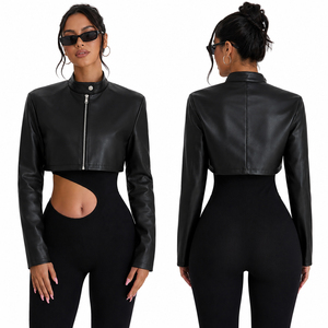 Chaqueta Corta de Cuero Sintético PU para Mujer, Estilo Moto, con Cierre, Chaqueta Biker, Ropa de Calle, OEM ODM - Product Image 4
