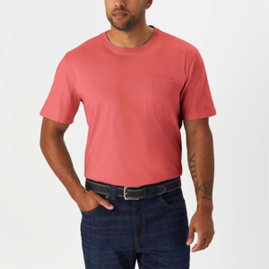 T-shirt en coton rouge à manches courtes pour homme, avec poche poitrine, coupe ample, style décontracté, col rond, couleur unie, tissé, respirant, style hip-hop - Product Image 6