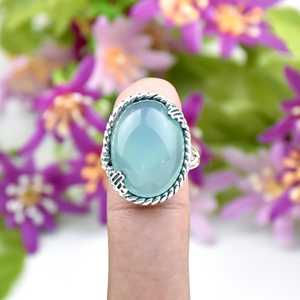 Handmade Elegant Aqua Chalcedony Gemstone Ring 925 Sterling Silver Oval Gemstone Fine Ring Statement Jewelry <b>Gift</b> <b>For</b> <b>her</b> - Product Image 1