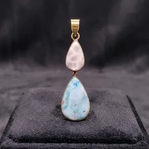 Colgante de Latón con Gema de Larimar, Venta al por Mayor, Colgante de Joyería con Piedra Azul Natural - Product Image 3