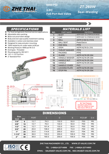 Válvula de Bola de Acero Inoxidable CF8M/WCB de 1/2'' y 2 Piezas, Manual, de Paso Completo, Roscada, 6000 psi, Sellado de PTFE/RPTFE, -20C~200C, Sellado por Soldadura - Product Image 2