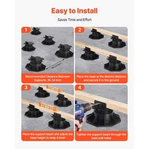 12 Pezzi Blocchi per Pavimentazione in PVC con Capacità di Carico 2000 libbre, Supporti per Piattaforme Rialzate 2,36-5,31 Pollici / 60-135 mm H - Product Image 6