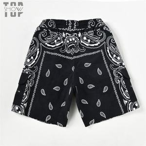 Shorts cargo pour homme, imprimé paisley noir, taille élastique, séchage rapide, style bermuda, décontractés - Product Image 1