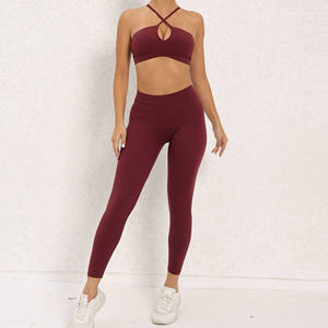 Ensemble Soutien-Gorge de Sport Croisé au Dos et Leggings à Cordon SAA pour Femme – Tenue Respirante Effet Seconde Peau pour Yoga, Course et Fitness - Product Image 3