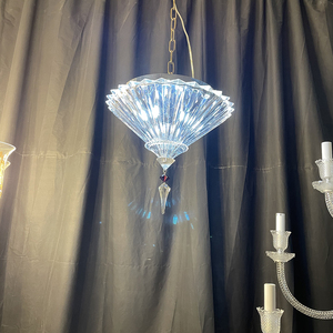 Lustre de luxe en cristal avec abat-jour en <span class=keywords><strong>verre</strong></span> cannelé, suspension à chaîne dorée, éclairage LED, garantie 3 ans, facile à installer - Product Image 6