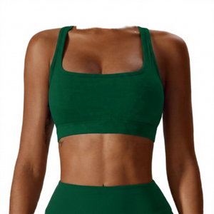 Women Solid Black Square Neck Racerback Sports Bra Medium Support Breathable Fitness - Product Image 3