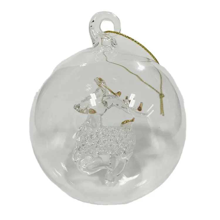 クリスマスNavidad装飾のためのトナカイと装飾品手吹き透明ガラスボール安物の宝石をぶら下げカスタムクリスマスツリー工場卸売