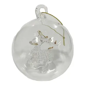 Factory Wholesale Custom Christmas Tree Hanging Ornament Hand Blown Clear Glass Ball Bauble With Reindeer For Xmas Navidad Decor