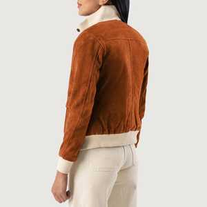 Chaqueta Bomber de Gamuza Marrón para Mujer, Manga Larga, Cuello Alto, Cierre de Cremallera, Estilo Otoñal, Servicio de Muestra Disponible - Product Image 1