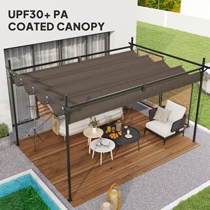 Pergola Retrattile in Metallo Impermeabile 3x4m per Giardino, Patio, Terrazza, Cortile, Ville e Cortili - Marrone - Product Image 5