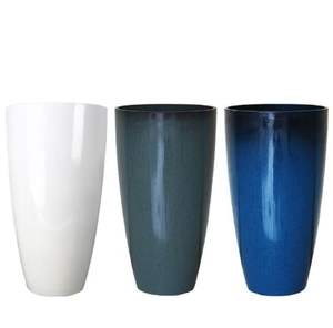 Pot de fleurs rond en résine émaillée pour décoration de salon, bassin de plantation surélevé épaissi, pot haut en plastique - Product Image 2