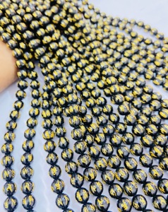 Perles Rondes Noires Om Mani de la Fabrique Rare Gems, 15,5 pouces, Certifiées par un Certificat Tierce Partie pour la Fabrication de Bijoux - Product Image 3