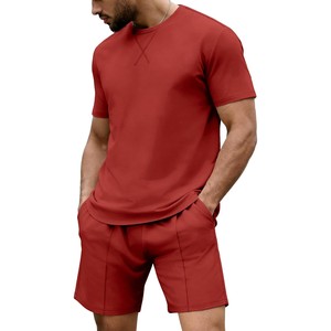 Conjunto de Verano 2026 para Hombre, Camiseta Blanca de Cuello Redondo con Pantalones Cortos Negros, Ropa Casual Transpirable de Algodón Tejido, Color Sólido - Product Image 3