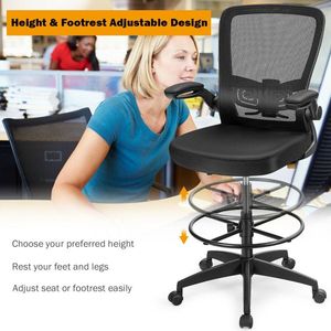 Height Adjustable <b>Drafting</b> <b>Chair</b> with Lumbar Support Flip up Arms Aluminum Frame - Product Image 3
