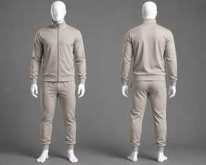Ensemble de survêtement beige pour homme, veste zippée, pantalon de jogging, vêtements de sport, vêtements décontractés - 2 pièces - Product Image 1