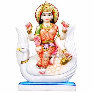 Premium Marble Brahmani Maa Statue | Handcrafted White Marble Brahmani Devi Murti on Swan | MALIYAS Jaipur - Product Image 2