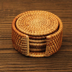 Sous-verres et sets de table en rotin tressé faits main, antidérapants, pour 6 tasses, tasses à thé et réchauds - Product Image 4