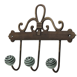 Crochets muraux doubles en métal antique avec boutons en céramique sculptés, supports décoratifs pour vêtements et serviettes - Product Image 6