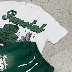 เสื้อยืดและกางเกงขาสั้นพิมพ์ลายสกรีนแบบกำหนดเอง รุ่นปี 2026 ผ้าคอตตอน 100% ยูนิเซ็กซ์ ทรงหลวม ซักย้อมสีแบบแอซิด ความยาวระดับเข่า แห้งเร็ว ระบายอากาศได้ดี - Product Image 5