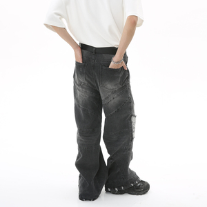 Jean baggy ample et droit pour homme, style classique, nouveau design, coupe large, long, style hip-hop, en coton délavé et usé - Product Image 4
