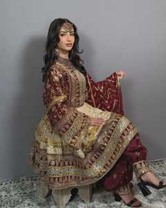Vestido Maxi de Gasa y Cachemira para Mujer, Estilo Salwar Kameez Tribal Afgano Kuchi, con Decoración de Encaje, Estampado Elegante para Boda o Novia - Product Image 2