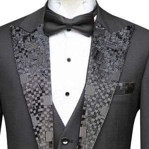 Costume de smoking trois pièces gris argenté jacquard pour homme, motif floral, revers pointus, tenue de soirée de luxe, costumes de marié pour mariage - Product Image 2
